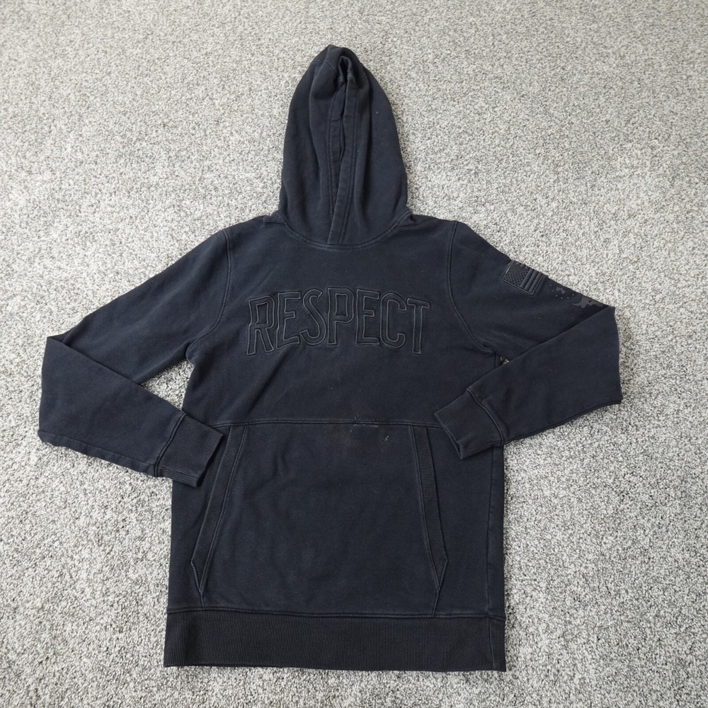 Under Armour Sweater Mens Small Black Project Rock Respect USA Sweatshirt Hoodie